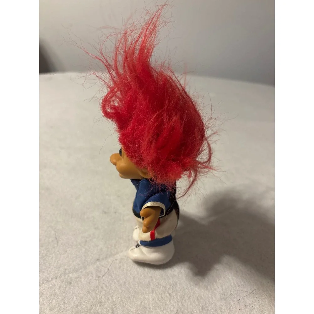 Vintage Troll Doll Red Hair Sports Uniform #1‎ Jersey Blue White 3 inch Figure